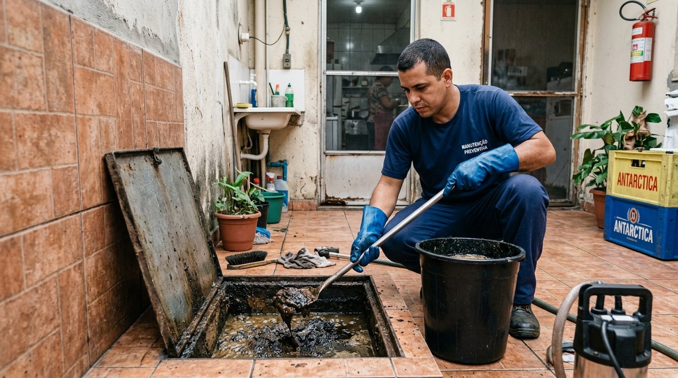 Limpeza de Caixa de Gordura com Equipe em Santos‑SP
